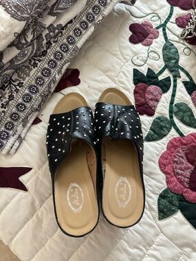 Italina Black Studded Slide Mules